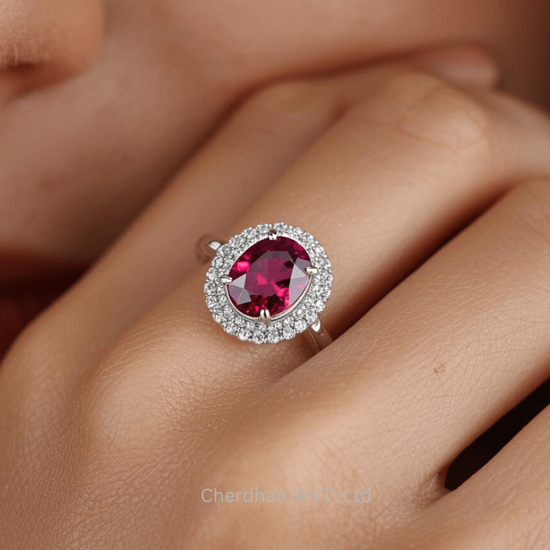 3 Carat Oval Garnet Halo Engagement Ring in Sterling Silver Handcrafted Halo Garnet Ring for women in sterling silver