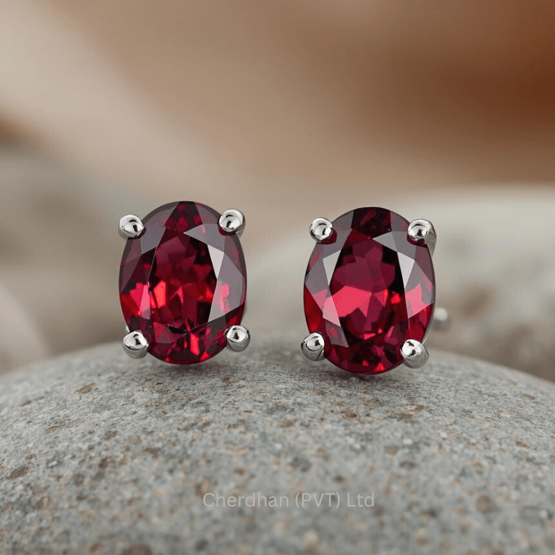 Classic red garnet stud earrings perfect jewelry gift