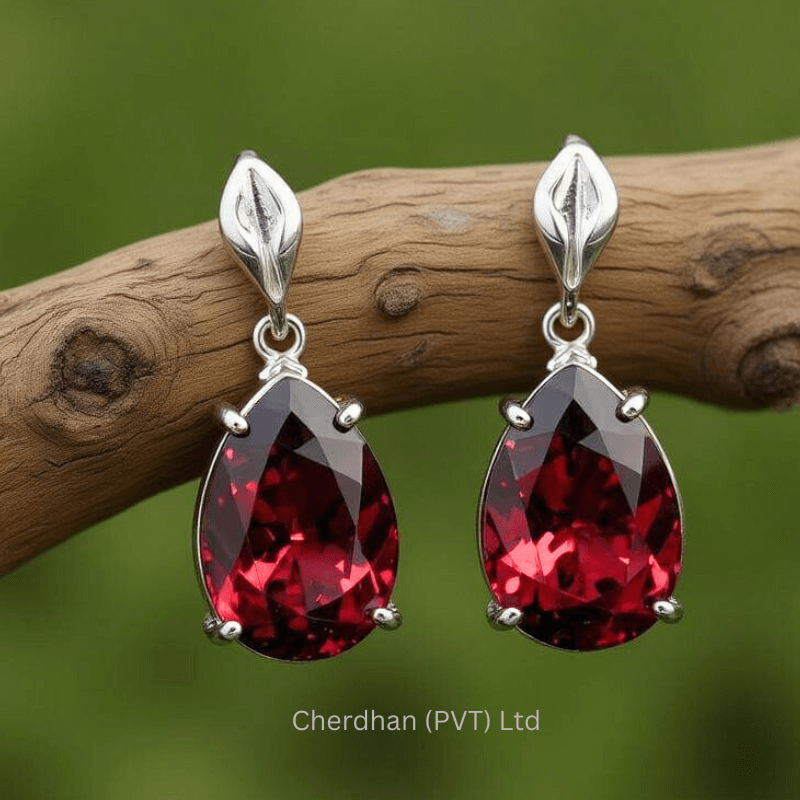 Comparison of Teardrop Earring Settings Prong vs Bezel A side-by-side comparison of two teardrop garnet earrings, highlighting the open prong setting and the secure, modern bezel setting