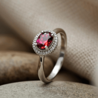 Elegant Garnet Halo Ring for Women 925 Silver Setting