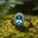 Halo Ring 3 Carat Oval Blue Topaz 925 Silver Close-Up – Buy Now