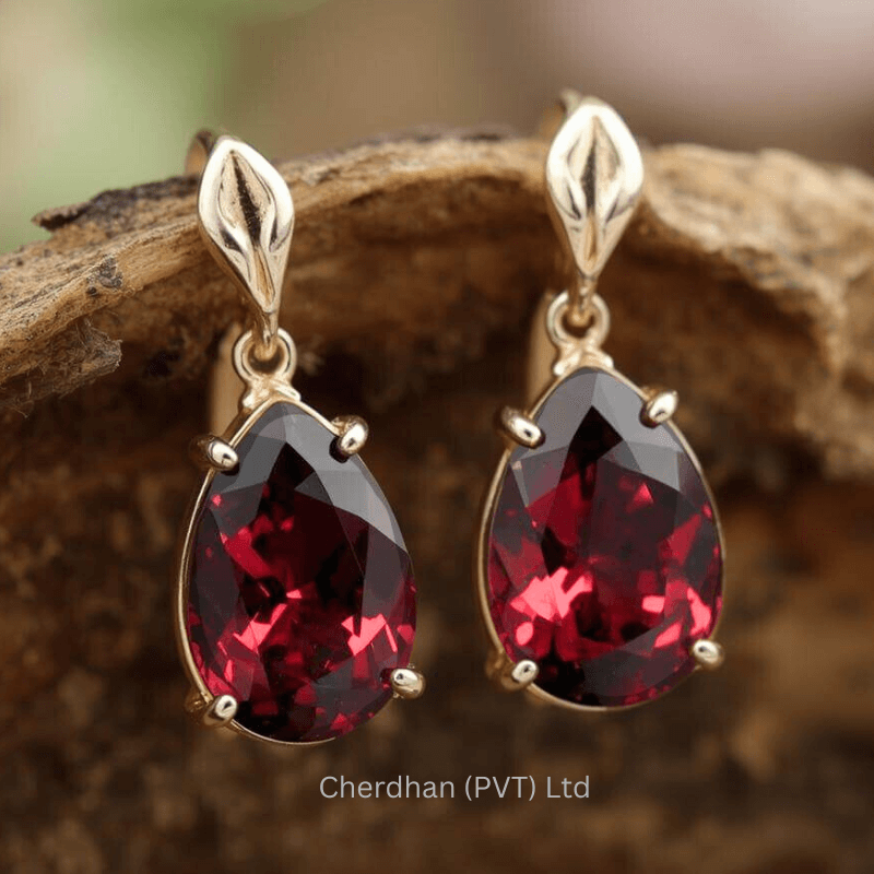 How to Style Teardrop Garnet Earrings for an Outfit A stylish woman wearing teardrop garnet earrings with a black dress, demonstrating how to incorporate them into a chic evening look