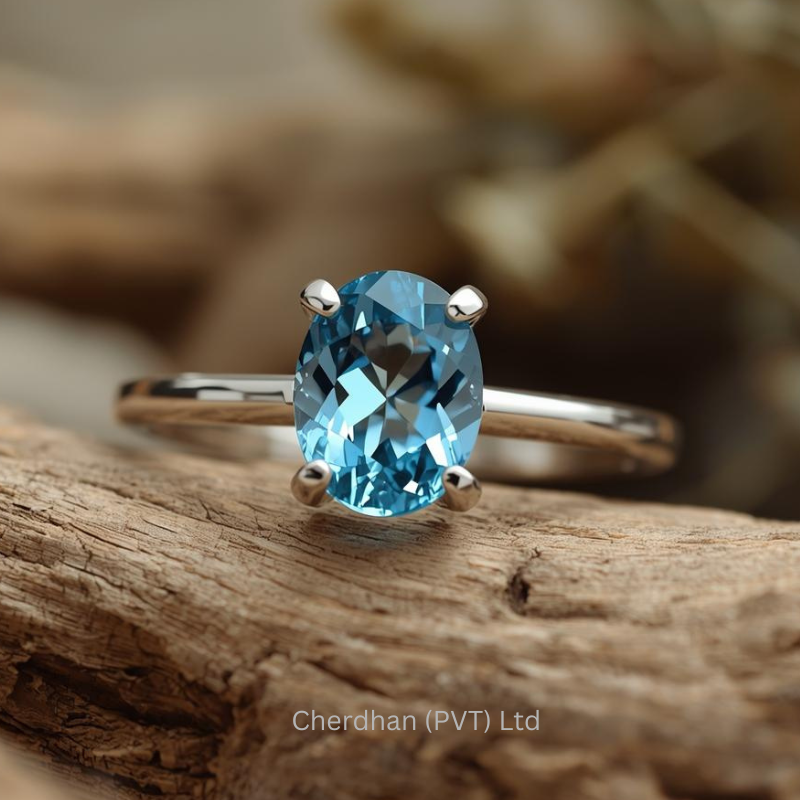 Luxury artisanal blue topaz ring handcrafted with natural unenhanced gemstone