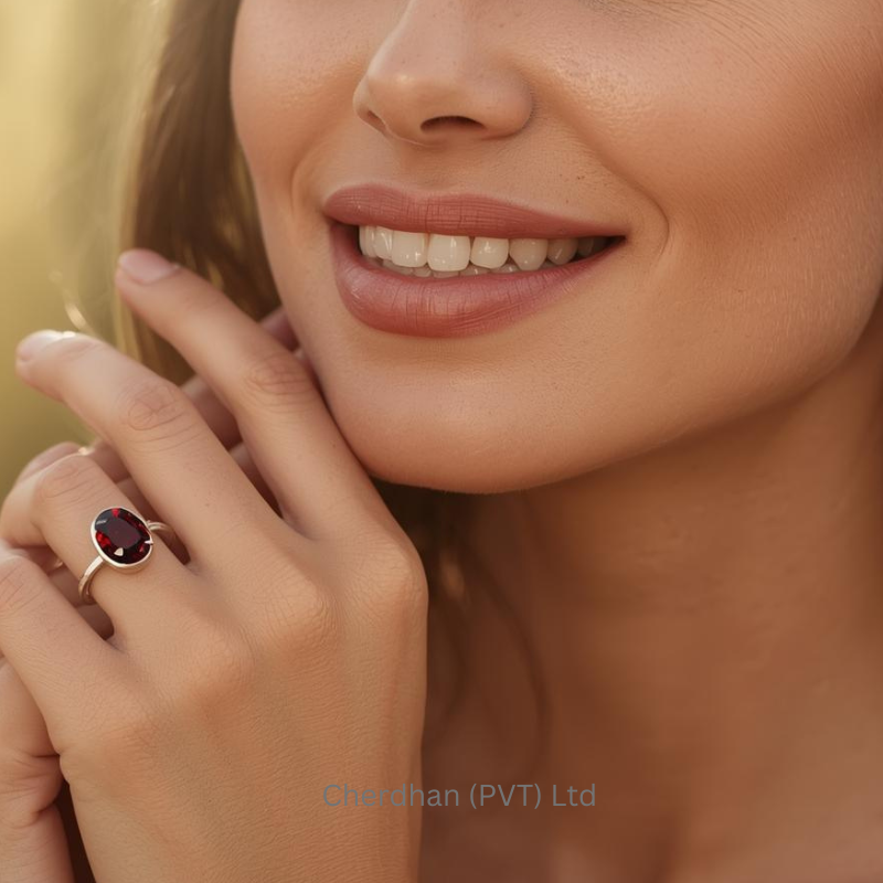 Handcrafted ring featuring a 6.30 crt garnet stone