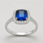 Cushion Cut Blue Spinel Halo Ring in 925 Silver