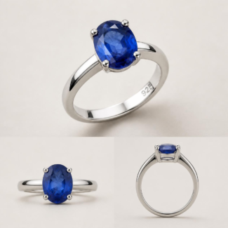 Four-Prong Setting Oval Ceylon Blue Sapphire Ring
